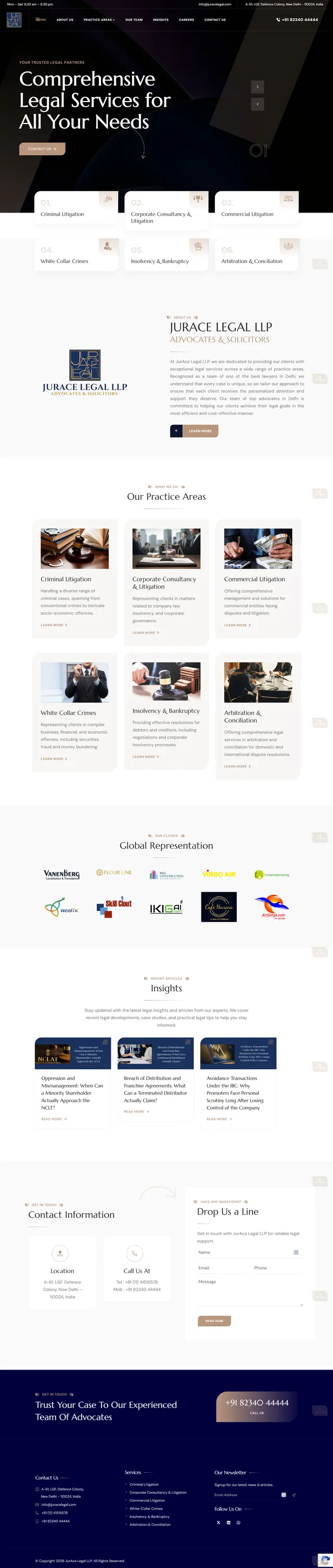 Full-page screenshot of the Jurace Legal LLP law firm website
