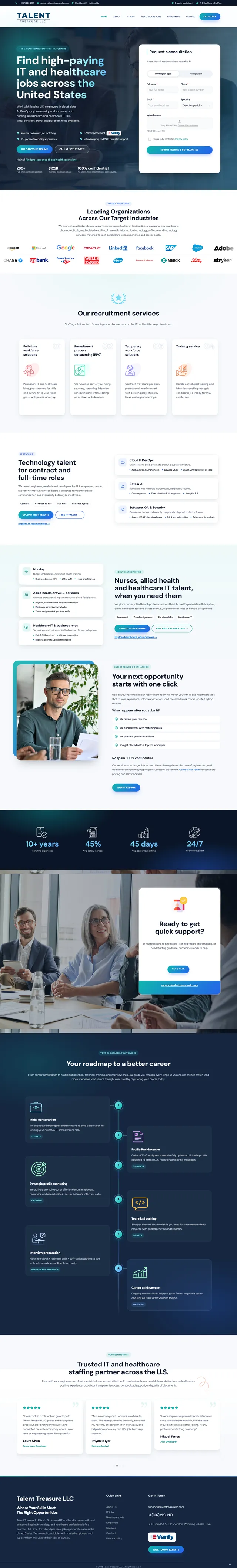 Full-page screenshot of the Talent Treasure LLC website